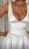 V-neck A-Line Satin Short Party Dress Simple White Homecoming Dress HZ1024