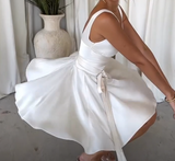 V-neck A-Line Satin Short Party Dress Simple White Homecoming Dress HZ1024