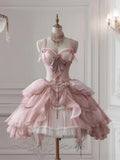 Pink Strap Lolita Short Lace Tulle Prom Dresses HZ1024