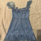 Sky Blue Square Neck Sheath Tulle Beaded Short Homecoming Dresses HZ1024