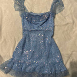 Sky Blue Square Neck Sheath Tulle Beaded Short Homecoming Dresses HZ1024