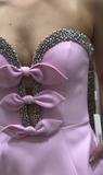 Pink Strapless A-Line Satin Beaded Short Homecoming Dress, Sweet 16 Dress HZ1024