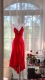 Red V-neck Sheath Chiffon Short Party Dress, Retro Prom Dresses HZ1024