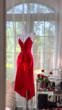 Red V-neck Sheath Chiffon Short Party Dress, Retro Prom Dresses HZ1024