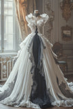 White V-Neck A-Line Chiffon Long Prom Dresses Elegant Wedding Dress HZ1024