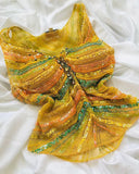 Yellow Two-piece Long Prom Dresses Tulle Birthday Dress with Sequins HZ1024