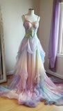 Colorful Spaghetti Strap A-Line Tulle Long Prom Dresses, Stunning Glitter Wedding Dresses HZ1024