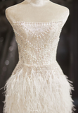 White Sheath Strapless Short Homecoming Dress, Elegant Beaded Wedding Dress HZ1024