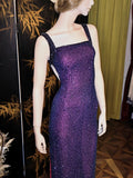 Square Neck Purple Sheath Beaded Chiffon Long Prom Dresses, Formal Evening Dresses with Slits HZ1024