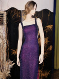 Square Neck Purple Sheath Beaded Chiffon Long Prom Dresses, Formal Evening Dresses with Slits HZ1024