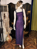 Square Neck Purple Sheath Beaded Chiffon Long Prom Dresses, Formal Evening Dresses with Slits HZ1024