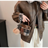 woolen shoulder small square bag mini crossbody bucket bag HZ1024