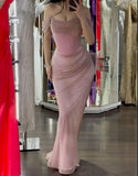 Pink Sheath Off-shoulder Long Prom Dresses, Formal Evening Dresses with Slits HZ1024