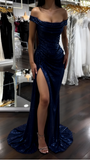 Purple Sheath Off Shoulder Glitter Long Prom Dresses, Formal Evening Dresses with Slits HZ1024