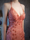 Dark Peach Sheath Chiffon Beaded Prom Dresses, V-Neck Glamour Evening Gowns HZ1024