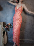Dark Peach Sheath Chiffon Beaded Prom Dresses, V-Neck Glamour Evening Gowns HZ1024