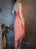 Dark Peach Sheath Chiffon Beaded Prom Dresses, V-Neck Glamour Evening Gowns HZ1024