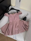 Off Shoulder A-Line Short Outdoor Party Dress, Pink Sweet 16 Dress HZ1024