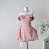 Off Shoulder A-Line Short Outdoor Party Dress, Pink Sweet 16 Dress HZ1024