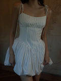 Spaghetti Strap A-Line Satin Stripe Short Birthday Dress, Sweet Outdoor Party Dress HZ1024