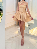 Champagne A-Line Satin Short Prom Dresses, Halter Fashion Party Dress HZ1024