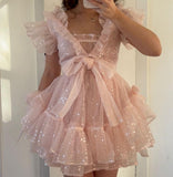 Pink A-Line Tulle Short Prom Dresses, Glitter Sequin Homecoming Dress HZ1024