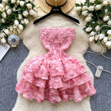 Rococo Pink Strapless Tulle Applique Short Ball Gown, Sweet 16 Dress HZ1024