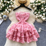 Rococo Pink Strapless Tulle Applique Short Ball Gown, Sweet 16 Dress HZ1024