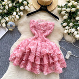Rococo Pink Strapless Tulle Applique Short Ball Gown, Sweet 16 Dress HZ1024