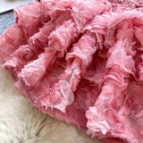 Rococo Pink Strapless Tulle Applique Short Ball Gown, Sweet 16 Dress HZ1024