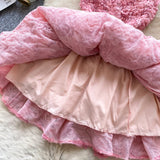 Rococo Pink Strapless Tulle Applique Short Ball Gown, Sweet 16 Dress HZ1024