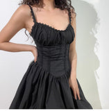 Black Spaghetti Strap A-Line Lace Short Outdoor Party Dress, Summer Fashion Outfit HZ1024