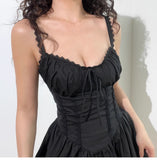 Black Spaghetti Strap A-Line Lace Short Outdoor Party Dress, Summer Fashion Outfit HZ1024