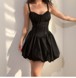 Black Spaghetti Strap A-Line Lace Short Outdoor Party Dress, Summer Fashion Outfit HZ1024