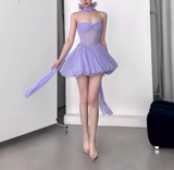 Purple A-Line Strapless Chiffon Short Birthday Party Dress HZ1024