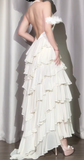 Off-White Halter Neck A-Line Layered Chiffon Long Prom Dresses, Elegant Backless Evening Gowns HZ1024