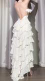 Off-White Halter Neck A-Line Layered Chiffon Long Prom Dresses, Elegant Backless Evening Gowns HZ1024