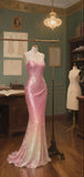Ombre Pink Spaghetti Strap Mermaid Sequin Long Prom Dresses, Formal Evening Gowns HZ1024