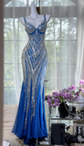 Dark Purple Guest Dresses V-Neck Mermaid Beaded Chiffon Long Stunning Prom Dresses, Formal Evening Dresses HZ1024