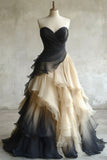 Black/White Sweetheart Neck A-Line Tulle Long Wedding Dress, Simple Evening Gown HZ1024