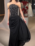 Black Spaghetti Straps Sheath Beaded Tulle Long Prom Dresses, Sweet 16 Evening Dresses HZ1024