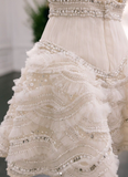 White V-neck A-Line Beaded Tulle Short Wedding Dress, Sweet Birthday Dress HZ1024
