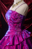 Grape Purple A-Line Spaghetti Strap Satin Short Prom Dresses, Vintage Party Dress HZ1024