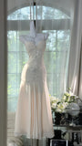 White Spaghetti Strap Sheath Chiffon Beaded Dress, Elegant Evening Gowns HZ1024