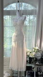 White Spaghetti Strap Sheath Chiffon Beaded Dress, Elegant Evening Gowns HZ1024