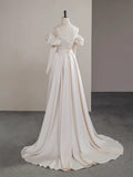 Two Pieces Satin Champagne Long Prom Dress, Champagne Long Formal Dress HZ1024
