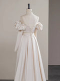 Two Pieces Satin Champagne Long Prom Dress, Champagne Long Formal Dress HZ1024