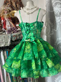 Green Printed Chiffon Spaghetti Strap Short Ballgowns Birthday Party Dress HZ1024