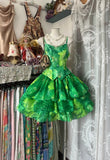 Green Printed Chiffon Spaghetti Strap Short Ballgowns Birthday Party Dress HZ1024