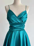 Turquoise Spaghetti Strap A-Line Satin Short Vintage Prom Dresses Birthday Party Dress HZ1024